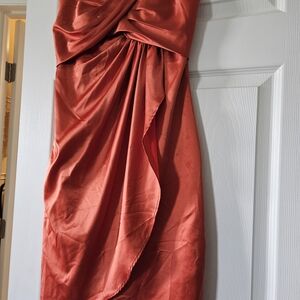 Le Chateau Strapless Satin Dress in Vibrant Red